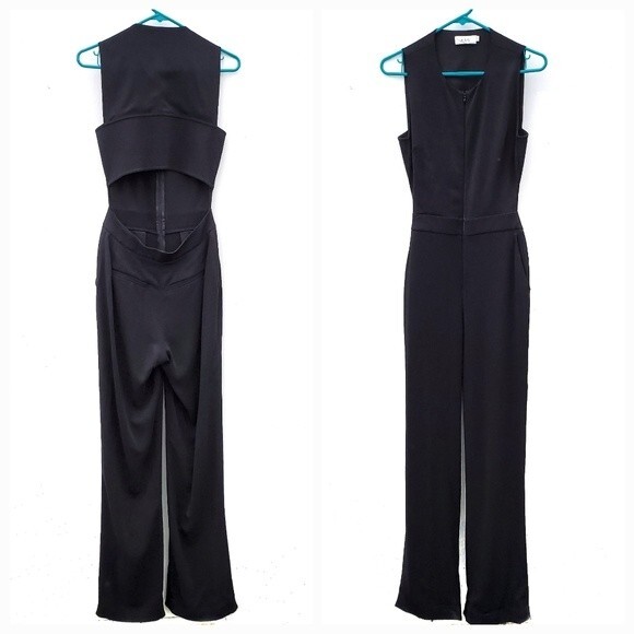 A.L.C. Black Open Back Scoop Neck Front Zip Jumpsuit size 2 - Picture 1 of 10